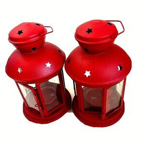 Set/2 Red IKEA Rotera Tea Light Candle Holder Hanging Lantern Metal & Glass  New